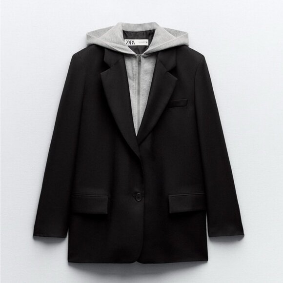 ZARA CONTRASTING HOODED BLAZER - Picture 1 of 6